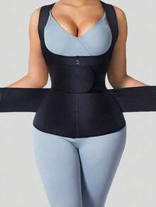 Faja reductora para mujer - Corsé de compresión con control abdominal, dispositivo de moldeado cronometrado, material de nailon transpirable, adecuado para fitness y entrenamiento - Negro - Ver 2