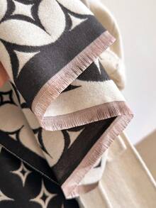 1 chiếc khăn choàng cổ Jacquard họa tiết ngôi sao giả Cashmere tối giản thanh lịch, ấm áp, thích hợp cho phụ nữ, phòng có máy lạnh, mùa thu/đông, thời trang, đa năng, khăn choàng cổ, du lịch, khăn choàng trang trí, quà tặng cho trang phục - màu đen - Xem 4