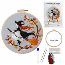 1 Set New Halloween Witch, Ghost, Mushroom, Pumpkin Pattern DIY Embroidery Kit, Includes Needle, Thread, Embroidery Hoop, English Instructions, Suitable For Beginners - Multicolor - View 3