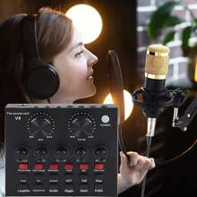 播客设备套装，带语音转换器和 BM800 电容麦克风的音频接口，非常适合录音、广播、直播的音频混音器（BM800-V8B） - QJH-V8 - 查看 10