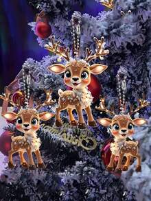 Set de 15 piezas de llaveros de reno de dibujos animados, incluye 5 llaveros de reno, 5 bolsas de organza y 5 tarjetas de agradecimiento, adecuado para fiestas de Navidad, bodas, cumpleaños, aniversarios, despedidas de soltero, vacaciones y fiestas, una opción perfecta para amigos y familiares