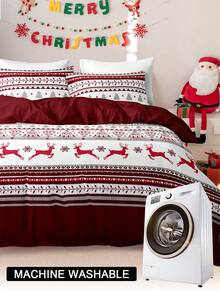 3 pièces/Set Ensemble de housse de couette avec imprimé sapin de Noël et renne de Noël (1 housse de couette et 2 taies d'oreiller). Ensemble de literie doux et agréable pour la peau, pour toutes les saisons. Cadeau de Noël