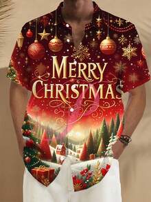 Camicia a maniche corte con stampa natalizia e tasche con bottoni per uomo