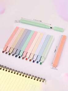 12 kwadratowych zakreślaczy Morandi Aesthetic Square, rotacyjne zakreślacze kolorów, marker fluorescencyjny, nieblaknący, płynne pisanie, delikatny i miękki marker z końcówką ściętą, nie rozmazuje się, szybko schnie, używany do notatek w kalendarzu, artykuły papiernicze do szkoły, wybór technologii produkcji, powrót do szkoły, losowy kolor i styl