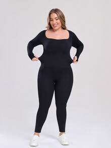 冬季大码女式无缝塑身压缩连体裤，长袖和裤子