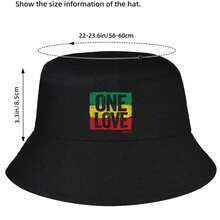 ONE LOVE Reggae Bucket Hat - Black With Green Red Yellow Stripes, Unisex Vintage Jamaican Souvenir Hat For Men Women Teens, Machine Washable Casual Outdoor Hat - 黑色 - 查看 1