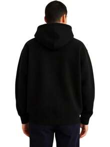 Men Oversized Pullover Drop Shoulder Hoodie Heavyweight CVC Fleece Kangaroo Pocket Relaxed Fit Sweatshirt Blanks - 黑色 - 查看 3