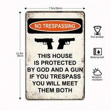 Tin Metal Sign No Trespassing Gun Sign Distressed Metal Warning Sign Home Decor Wall Art Man Cave Garage Workshop Gift Second Amendment Supporters