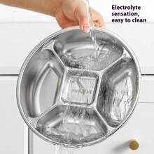 304 Stainless Steel Thick-Walled Compartmentalized Serving Plate For Kitchen, Ginger, Garlic, And Scallion, Household Partitioned Serving And Seasoning Tray