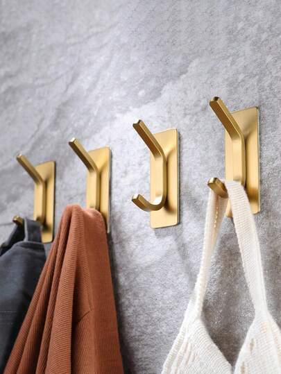 1/2/4pcs Adhesive Hooks, Towel Hook Coat Hooks, Stainless Steel Brushed Wall Hooks, For Hanging Throbe Sponges In Bathroom And Bedroom, Hook Accessories, Auxiliary Hook, Heavy Duty Hook. For Hanging Coat, Clothes, Plants, Gardening Tools, Kitchenware, Pans, Pots, UtBaensils, Spoons, Hat, Towel Robe Hook Rack Wall Mount. For Your Bedroom, Shower, Classroom, Garage, Apartment, College Dorm, Cabinets, Fridge, Organizer And Most Kinds Of Room Decor.