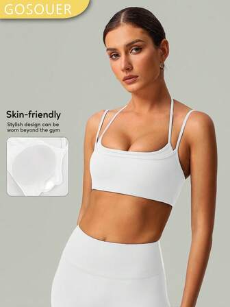 GOSOUER Damen Neckholder Multi-Schulter verstellbare Träger Doppelschicht Beauty Back Yoga Fitness Sport-BH