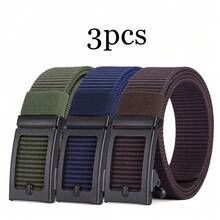 3 piezas Cinturón de lona con hebilla automática de moda para hombres, cinturón minimalista multiusos para aventuras al aire libre, regalo para padre/novio, accesorios de otoño-invierno, adecuado para adolescentes, jóvenes, hombres, uso casual, al aire libre, atlético, vacaciones, regalos de graduación, cumpleaños, uso diario, Halloween, casual, negocios, calle, bohemio, occidental, al aire libre, regalo para hombres, esposo, novio, padre, papá, Navidad