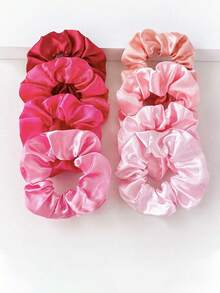 6/12pcs Girls Pink Series Fabric Scrunchies, Solid Color Simple Elastic Hair Ties, Random Color - Multicolor - View 11