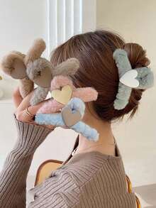 New Autumn/Winter Rabbit Fur Cute Flocked Bear Hair Clip, Elegant Hair Claw Hair Accessory For Women Hair Accessories Fashion Hair Claw Clips Autumn Accessories Fall Hair Clutch Accessories