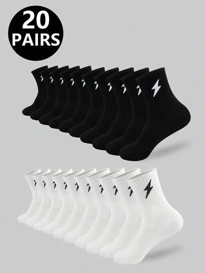 5 pares/10 pares/20 pares de calcetines casuales para niños, calcetines medianos largos, calcetines blancos, calcetines de invierno, calcetines negros, deportivos, adecuados para edades de 10 a 16 años