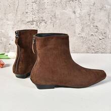 Niche Low Chunky Heel Women Short Boots, Comfortable Versatile Suede Short Boots, Solid Color For Home & Holidays