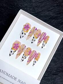 10 Pieces Pure Hand-Made Wearable Nails; Painted Almond-Shaped Cover Nails, Press On Nail Press One Press On False Nails Press On Acrylic Fall Nails