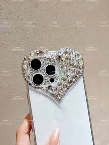 Ốp lưng điện thoại trong suốt hình trái tim đính đá Y2k trang trí ngày lễ tình nhân có đính đá nhiều màu, chống sốc, chống nước, chống rơi, chống trầy xước - Bạc - Xem 5