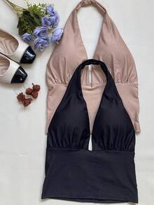 KIT OF TWO (2) CROPPED TOPS WITH PADS IN SUPLEX FABRIC SPRING SUMMER - Đen be - Xem 1