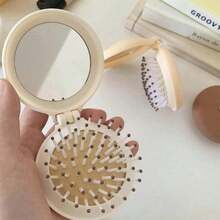 1pc/2pcs/3pcs Women Macaron Air Cushion Detangling Comb, Solid Color Portable With Mirror Massage Brush,Comb - 咖啡棕 - 查看 2