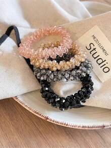 4/2/1 Pcs Set Crystal Rhinestone Hair Scrunchies, Shiny Elastic Hair Ties For Women/Girls, Suitable For Daily Wear, Office, Party, Date, Wedding, Low Allergy Non-Slip Hair Accessories Gift Box, Elegant Rhinestone Hair Scrunchies, Suitable For All Seasons (Spring, Summer, Autumn, Winter) Head Accessories - Multicolor - View 4