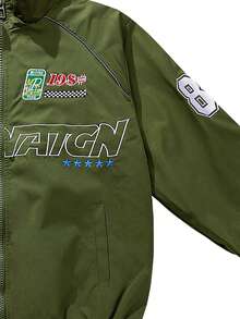 Chaqueta casual de manga larga con estampado de letras para hombre, chaqueta de calle para primavera y otoño, chaqueta de carreras negra de motociclista, chaqueta bomber de diseñador de manga larga para salir, edición de ropa urbana, para regalos a amigos, esposo, novio