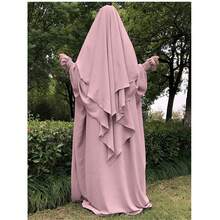 Bộ 2 món: 1 Đầm tay bèo nhún đơn giản màu trơn + 1 Khăn trùm đầu hai lớp, thích hợp cho việc cầu nguyện hàng ngày - Nhiều màu - Xem 9