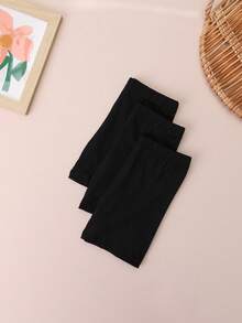 Set de 3 shorts básicos de unicolor de para niñas, leggings casuales para niñas pequeñas, esencial para todas las temporadas - Negro - Ver 4
