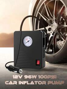 空气压缩机轮胎充气机便携式气泵适用于汽车轮胎 12V DC 自动轮胎泵 100PSI 带 LED 灯适用于汽车、自行车和其他充气设备、汽车配件 - 黑色 - 查看 2