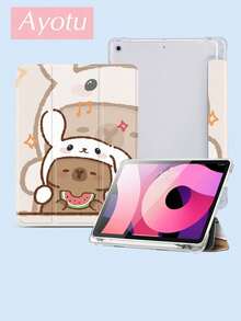 Ayotu Capybara, Watermelon, Cartoon Animal Pattern IPad Protective Case, Compatible With 10.2-Inch IPad (9th/8th Gen) 2021/2020, Compatible With 2022 Galaxy Tab A8 10.5-Inch, Compatible With Huawei MatePad 10.4/Tab, With Pencil Slot, Supports Auto Sleep/Wake Function, Fashionable Protective Cover - Multicolor - View 3