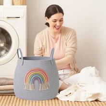Giỏ đựng đồ giặt bằng dây đan trang trí cầu vồng, giỏ đựng đồ chơi, thích hợp cho phòng ngủ, phòng khách, đựng đồ chơi, giỏ quà cầu vồng thích hợp cho phòng bé gái và phòng chơi. - Nhiều màu - Xem 6