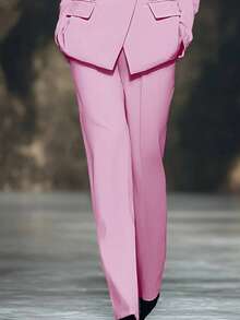 Bộ đồ nữ tay dài, dáng rộng, màu trơn, có túi, cài cúc đôi, thích hợp mặc đi làm hàng ngày vào mùa xuân và mùa thu, màu hồng. - Hồng - Xem 3