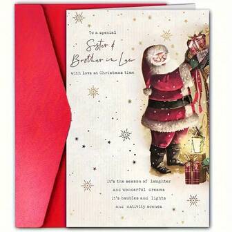 1/2/5/10pcs Charming Christmas Card With Envelope, Santa Claus And Snowflake Design| Perfect Holiday Wishes For Your Sister-In-Law Or Brother| Holiday Red And Golden With Seasonal Decorations, Holiday Cards,Bulk Christmas Gifts, Gift Card, Festive Cards, Seasonal Greetings, Elegant Holiday Card, Festive Artwork, Premium Cardstock,Christmas Stationery,Friends And Relatives, Family Greetings