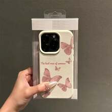 [dakongpiwen] Elegante Funda de Teléfonoóvil con Letras de Mariposa Rosa, Textura de Cuero Imitación, Adecuada para 16 15 14 13 12pro 16 15 14Plus 13 12 11pro/X/Xsmax, TPU Antideslizante, Anticaída, Antihuellas - blanco marfil - Ver 4