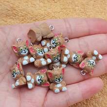 10 buc. Descoperiri de bijuterii cu pisici drăguțe, pandantive cu animale din rășină, bricolaj pentru cercei, brelocuri și alte meșteșuguri realizate manual - pandantiv - Vizualizare 7