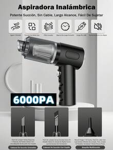 60000pa Aspiradora portátil potente, pequeña, inalámbrica, con fuerte succión para la limpieza del hogar, el coche y el escritorio - Negro - Ver 3