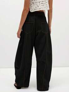 Women's Barrel Leg Sweatpants High Waisted Wide Leg Athletic Pants With Drawstring, Casual Loose Fit Lounge Sweatpants For Women, Yoga Baggy Joggers - 黑色 - 查看 2
