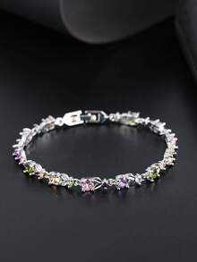 1pc Fashionable & Versatile Colorful Zirconia Beaded Bracelet