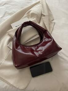 1 pezzo Borsa a sacchetto di pelle morbida e vintage con chiusura a scatto, colore unito trapuntato, borsa da donna con colori a contrasto per l'ascella, dall'atmosfera rilassata, grande capacità, adatta per ufficio, lavoro, appuntamenti, shopping, viaggi, regalo per fidanzata/migliore amica, uso quotidiano delle donne