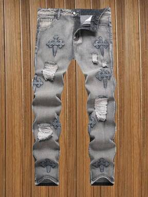 ボーイズカジュアル ウエスト伸縮 ダメージデニムジーンズ