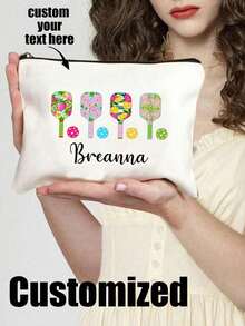 1pc Personalized Polyester Makeup Bag With Pickleball Pattern - Customizable Name, Portable Zippered Storage Pouch, Handheld Cosmetic Organizer Bag, Pickleball Player Gift, Unisex, Zippered Travel Pouch, Lightweight Zippered Makeup Bag Also Suitable For Coin Purse, Pencil Case, Pickleball Player Gift, Unisex, Great For Shopping, Dating, Vacation, Travel, Holidays, Parties Or As A Gift, Ideal Present