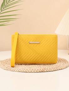 Mini Wavy Pattern Clutch Wallet, Large Capacity Minimalist Zipper Coin Purse, Yellow - Yellow - View 8