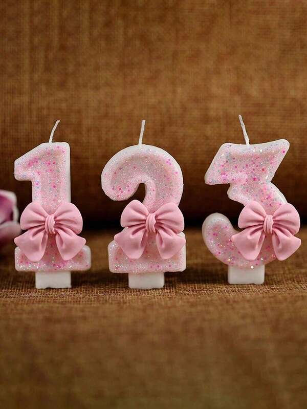 Pink Bow Shape Number Candle (1 Pack, 0-9 Available) - Crystal Set, Aroma Function | Perfect For Kids Birthday Parties, Anniversary & Cake Decorating Birthday Girls Birthday Boys
