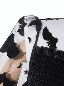 Mädchen Halloween Fledermaus Netz Mesh Patchwork Samt Kleid, Herbst