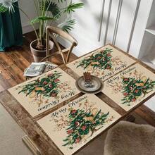 4件套圣诞主题餐垫，以简约的圣诞树和松鼠图案为特色，饰有圣诞球和鲜花，适合日常用餐、节日餐桌装饰、厨房装饰和家庭聚会装饰。它也是节日餐桌装饰的绝佳选择，最适合圣诞节使用。 - 彩色 - 查看 3