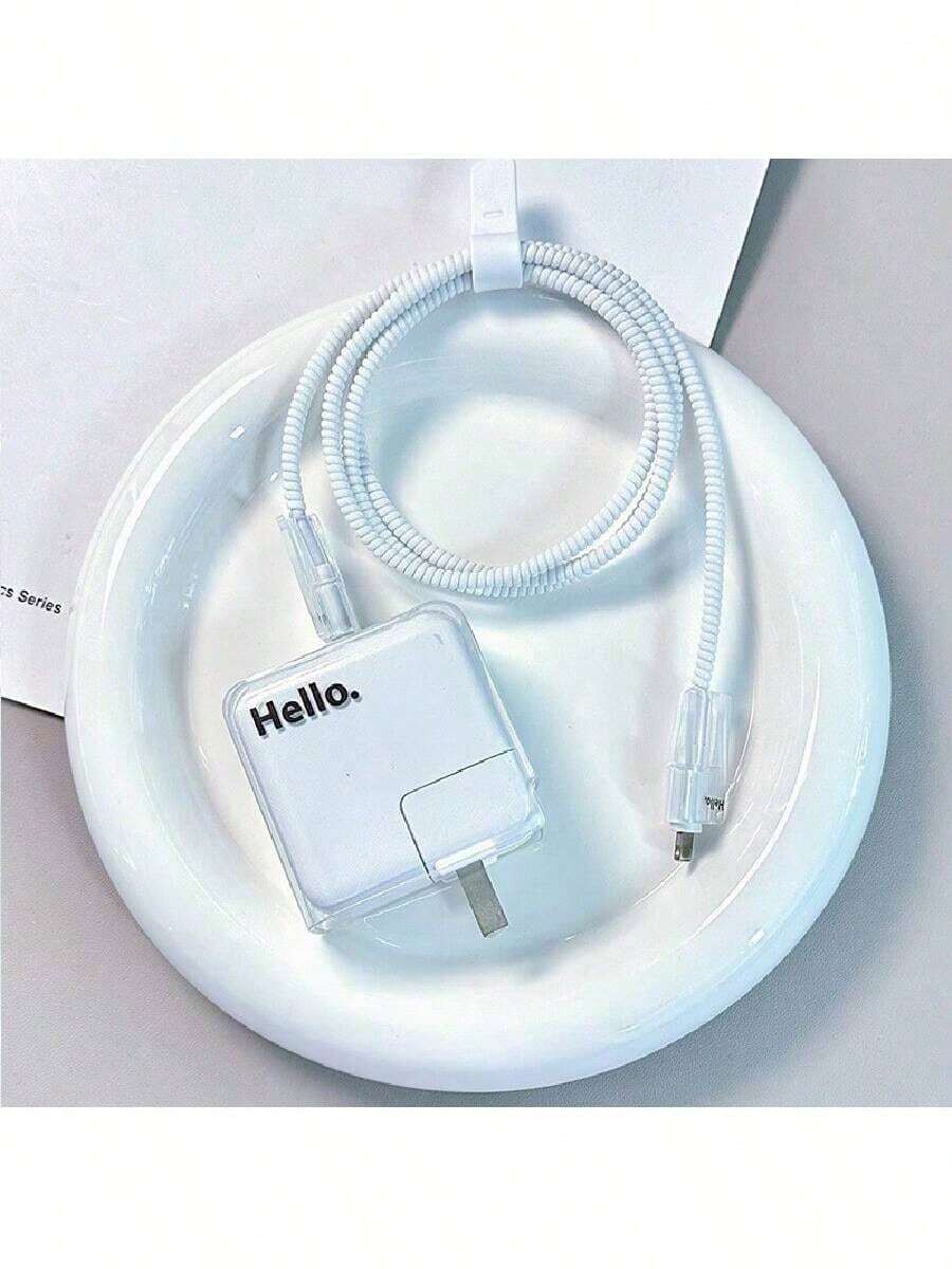 Funda protectora de cable con diseño de letra compatible con cargador Apple de 30W-35W, previene la rotura del cable - transparente - Ver 1