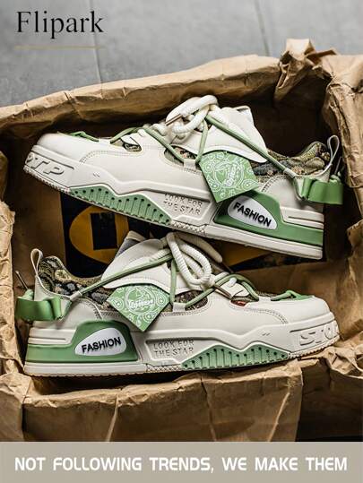 Flipark Nuevas zapatillas casuales de verano para hombres, transpirables y versátiles, de nicho original, con suela gruesa antideslizante y zapatillas deportivas con patrón de graffiti aleatorio