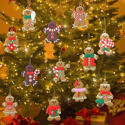 12pcs Gingerbread Man Christmas Tree Ornaments Hanging Plastic Christmas Decorations 3 Inch Holiday Decorations Christmas Decor Winter New Year Party Supplies,Christmas Tree,Santa Claus,Christmas Decorations,Gingerbread House,Christmas Gifts Christmas Tree Hangings,Christmas Gifts