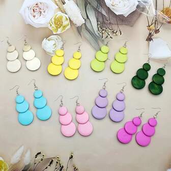 1 Pair Retro Blue Beaded Earrings, Simple Design, Multi-Color Options, Wooden Pendant Earrings For Women, Suitable For Work, Commute, Daily Wear, Social Occasions