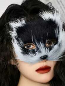 1pc Realistic Fluffy Cat Half Face Mask, Stage Costume Cosplay Prop Fox Mask - Multicolor - View 2